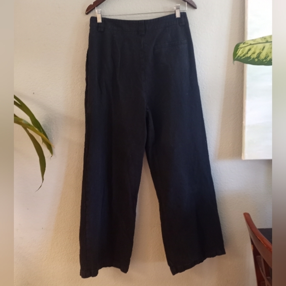 Lioness Oversized, Baggy, Wide Leg Linen Cotton Comfy Nubby Textured Black Pants - Picture 6 of 9